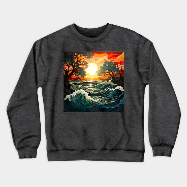 Waves ocean sunset 5 Crewneck Sweatshirt by Wolf Cove Creations